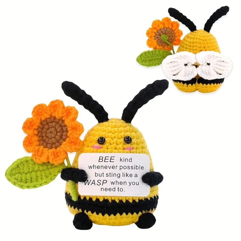 Crochet Bee with Sunflower Plush with Motivational Quote